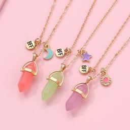 3-Piece Glow in The Dark Crystal BFF Necklace Set
