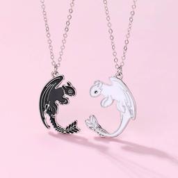 Black & White Dragon Friendship Necklace Set BFF/C