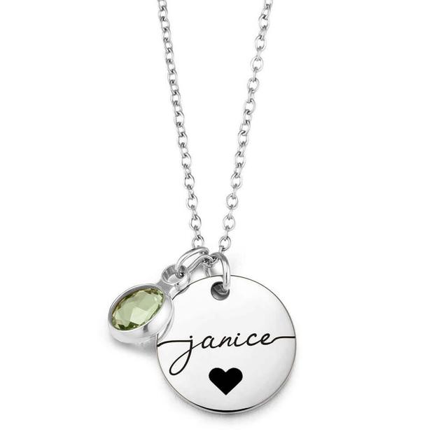 Custom Name & Birthstone Disc Necklace – Personalized Birthday Gift