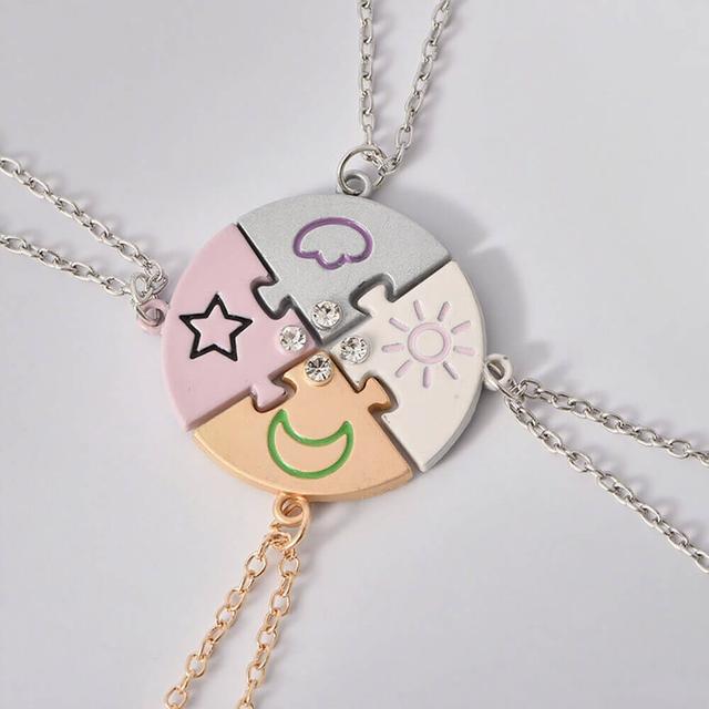 4-Piece Puzzle Friendship Necklaces – Sun Moon Star Cloud Best Friend/BFF Jewelry Set